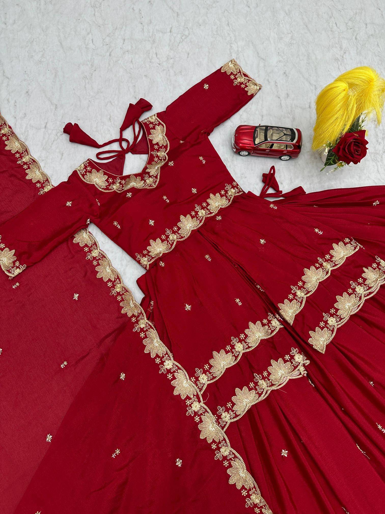 Launching Wedding wear PC 552 Chinon Red Traditional lehenga choli wholesale